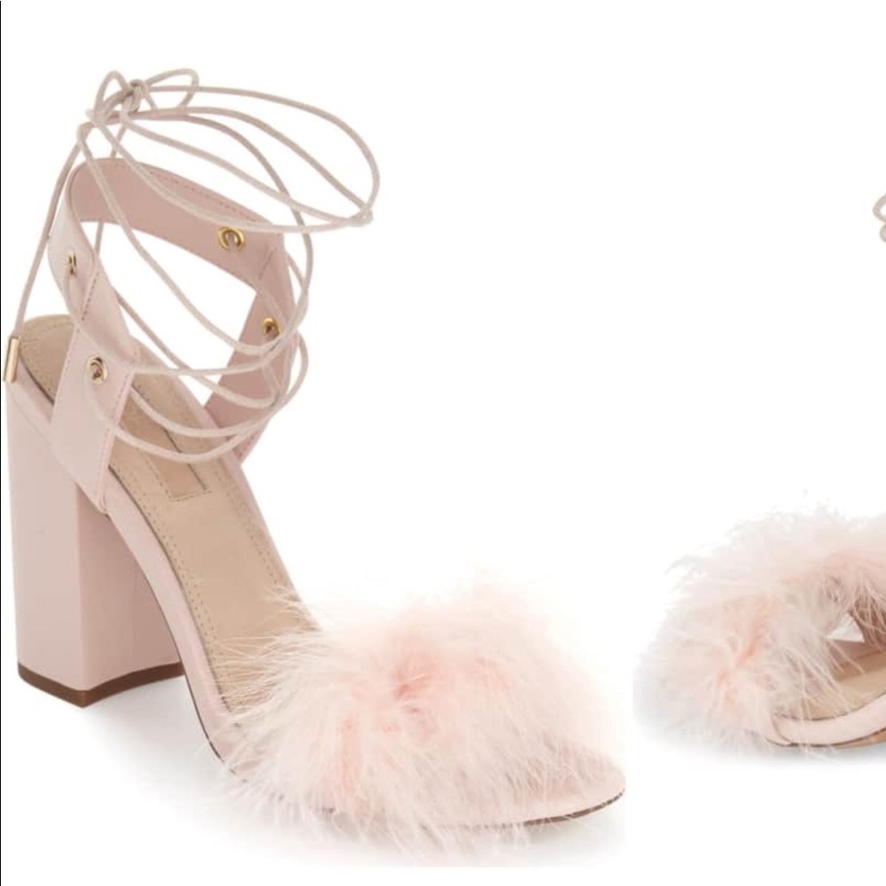 Topshop Pink Marabou Feather Lace Up Heel NWOT